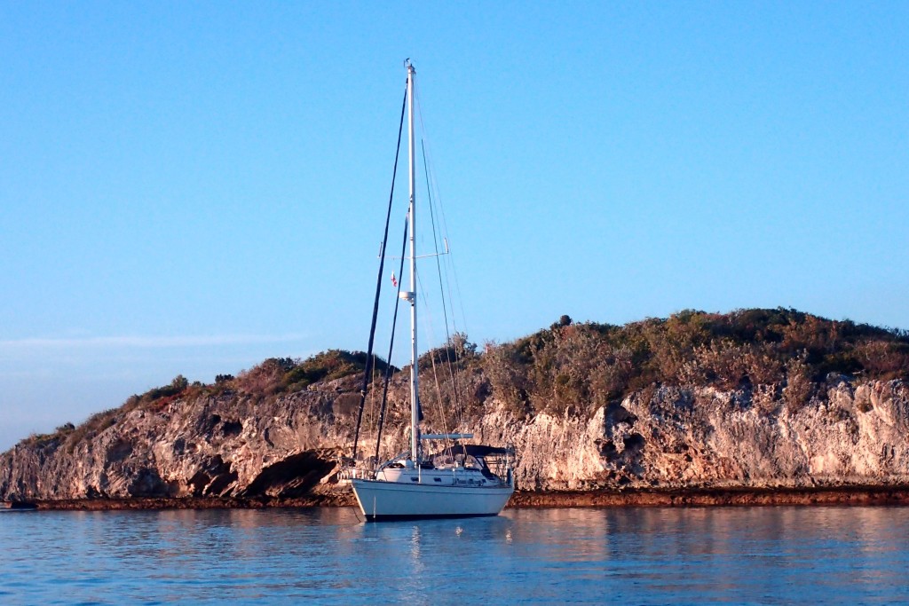 Staniel Cay, At Anchor Up Against the Rocks