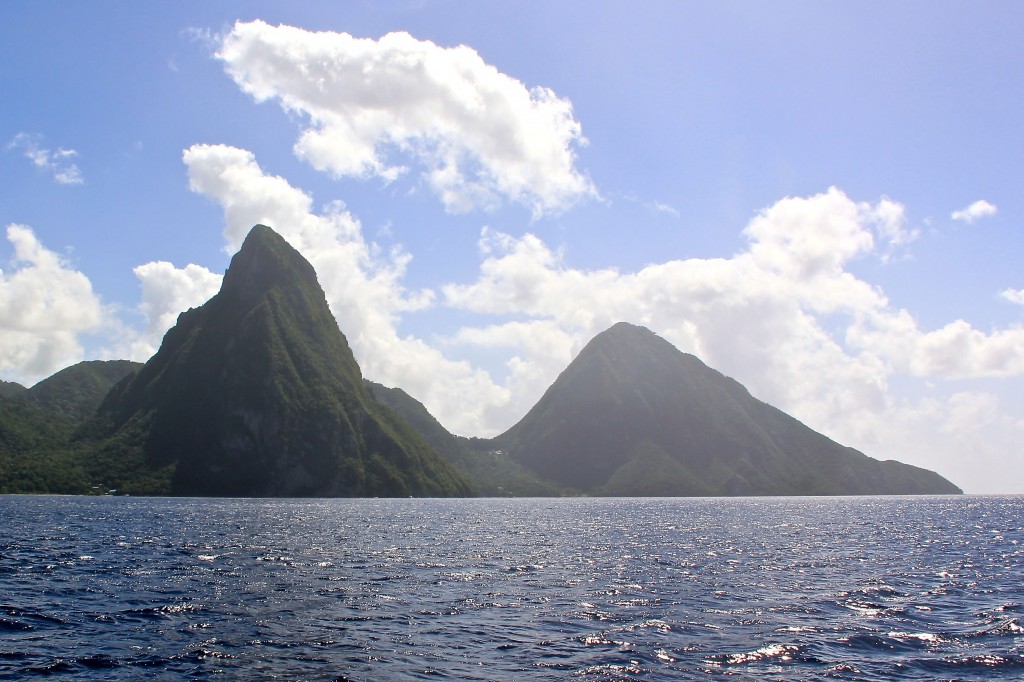Pitons from the Caribbean Sea, St Lucia